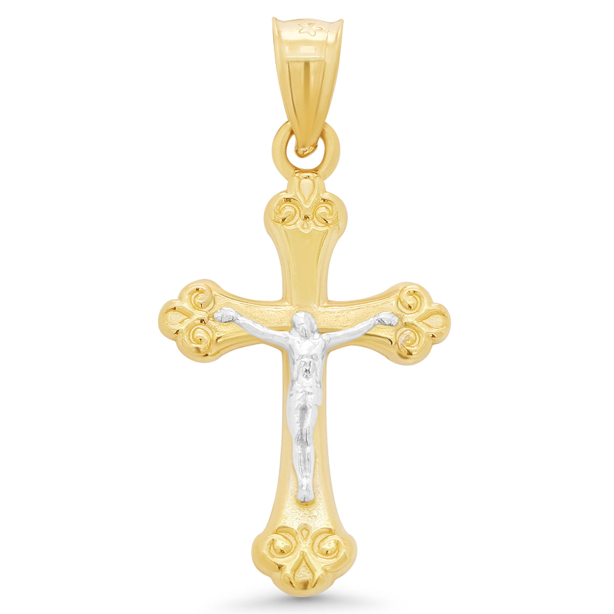 14k Gold Scroll Edge Cross Crucifix Pendant