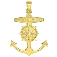 Load image into Gallery viewer, 14k Gold Ship Anchor Wheel Nautical Pendant
