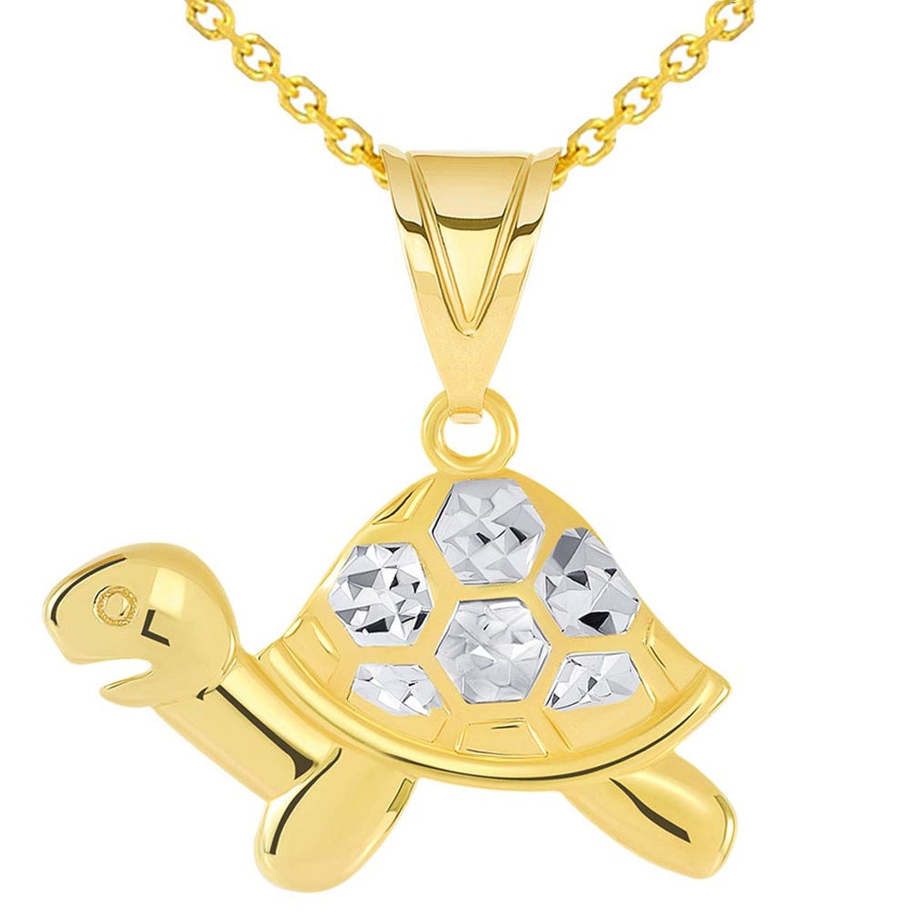 14k Gold Sideview Turtle Charm Pendant Necklace