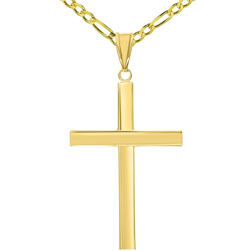 14k Gold Simple Religious Cross Pendant Chain