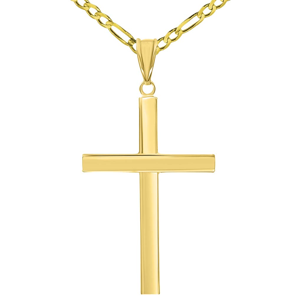 14k Gold Simple Religious Cross Pendant Chain