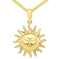 Load image into Gallery viewer, 14k Gold Sixteen Rays Sun Face Pendant Necklace
