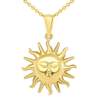 Load image into Gallery viewer, 14k Gold Sixteen Rays Sun Face Pendant Necklace
