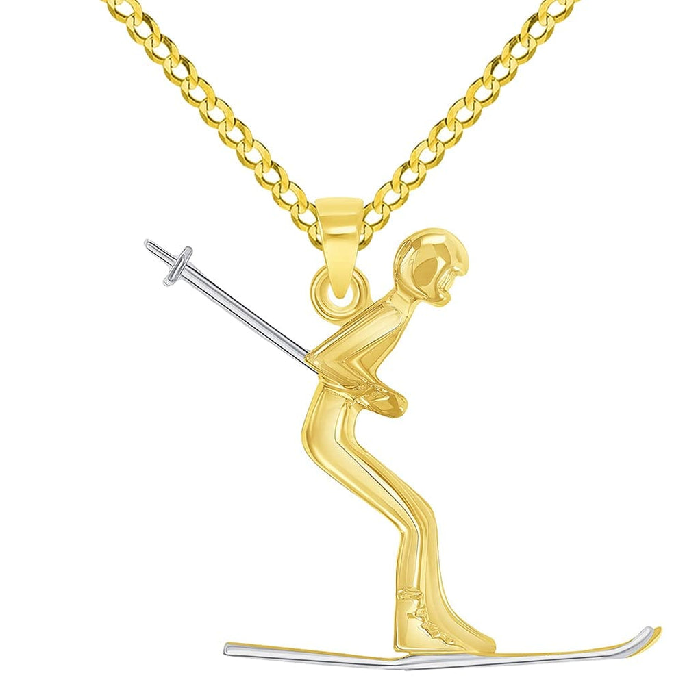 14k Gold Skier Skiing  Sports Pendant Necklace