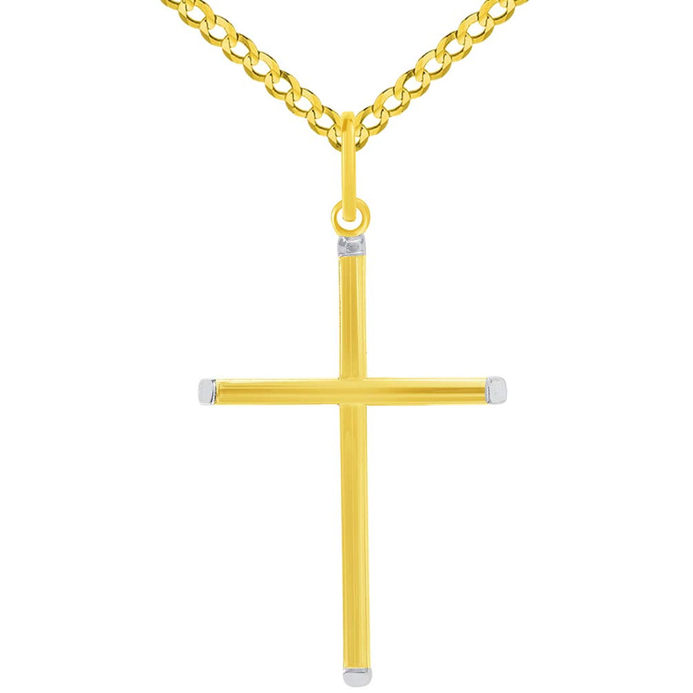 14k Gold Slender Plain Cross Pendant Necklace