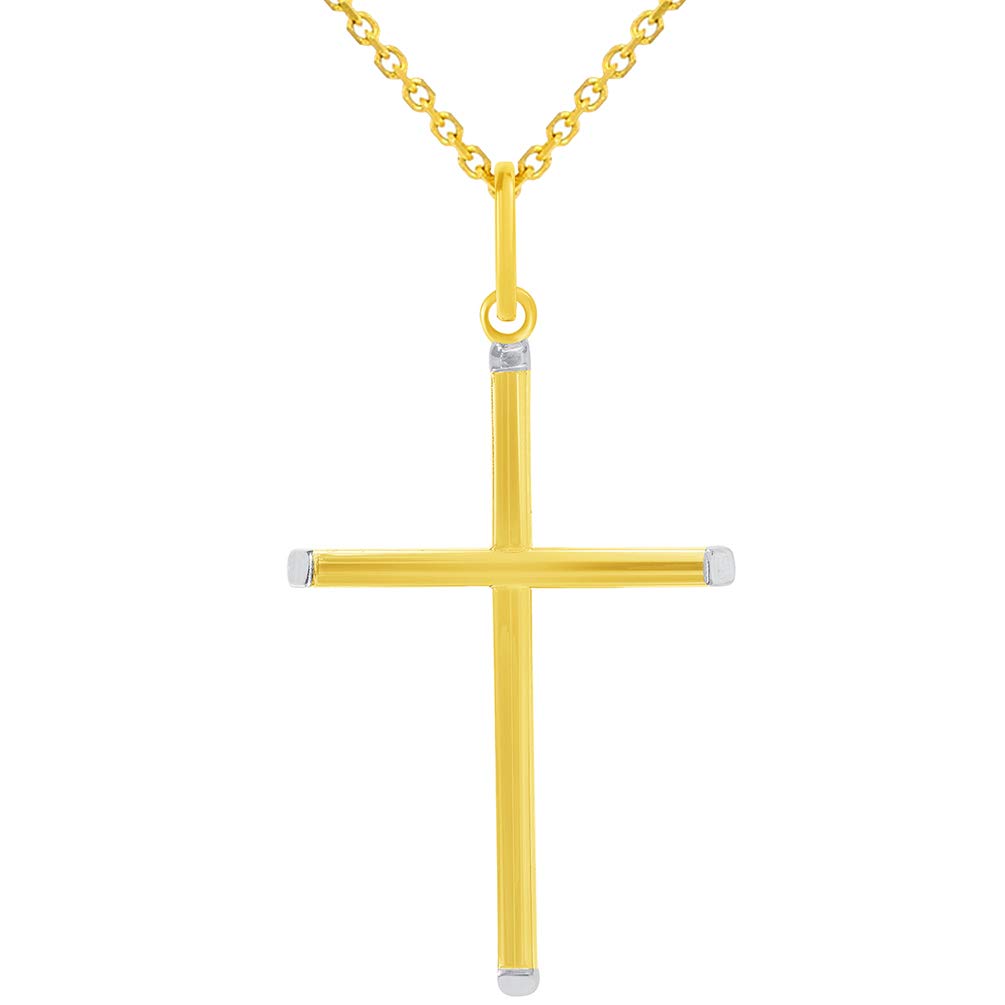 14k Gold Slender Plain Cross Pendant Necklace