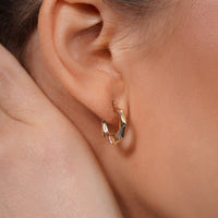 Load image into Gallery viewer, Model Styling with 14k Gold Small Hexagon Tri-Tone Hoop Earrings
