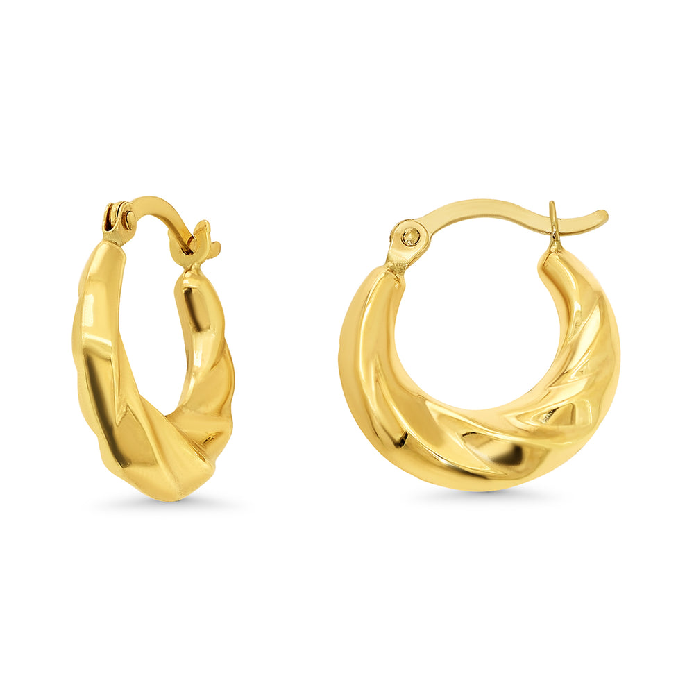 14k Gold Small Puffy Twisted Hoop Earrings