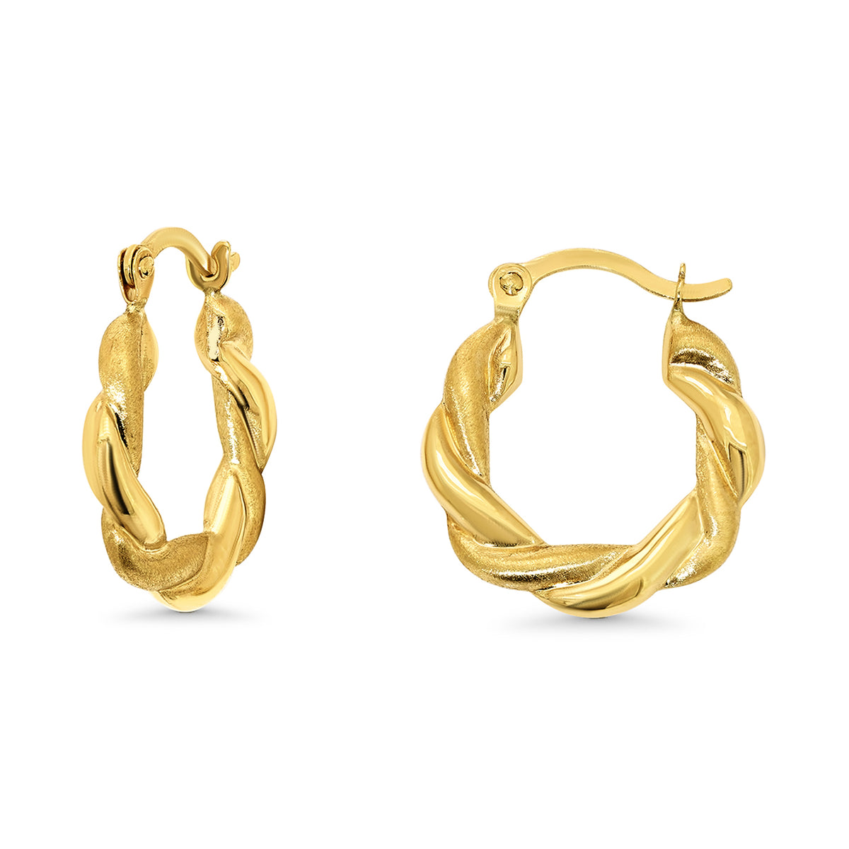 14k Gold Small Satin Twisted Hoop Earrings