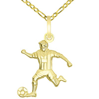 Load image into Gallery viewer, 14k Gold Soccer Player Ball Kicking Pendant with Figaro Chain Necklace
