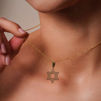 Load image into Gallery viewer, 14k Gold Solid and Dainty Star of David Pendant
