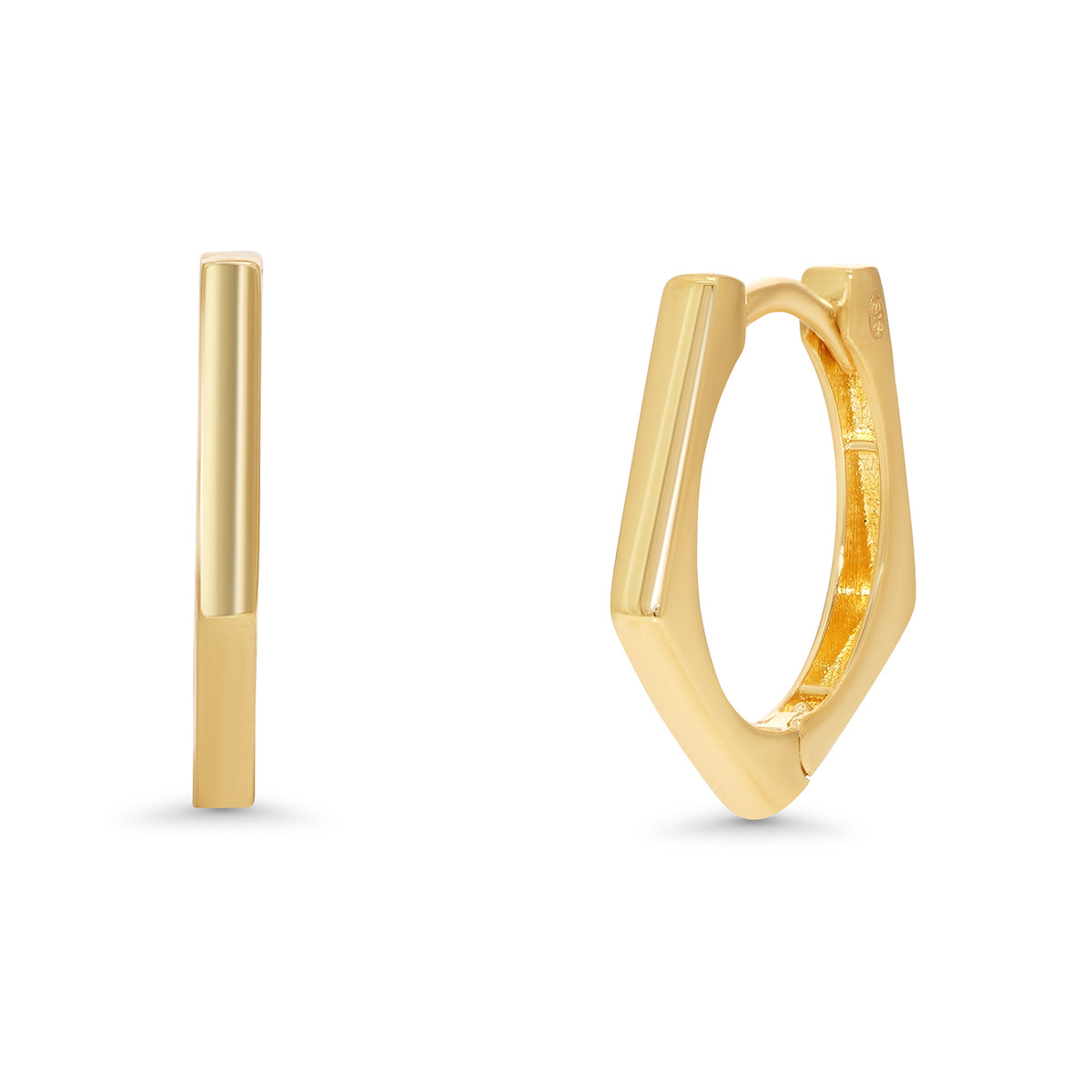 14k Gold Solid Hexagon Shaped Huggie Earrings