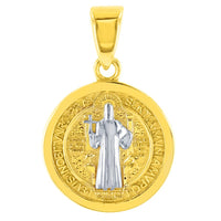 Load image into Gallery viewer, 14K Gold St Benedict Medal Charm Saint Pendant
