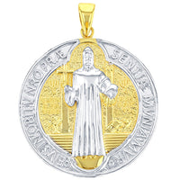 Load image into Gallery viewer, 14K Gold St Benedict Medal Charm Saint Pendant
