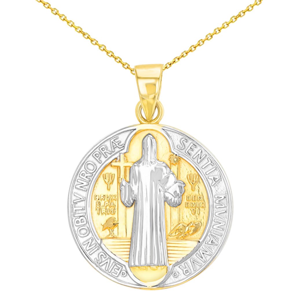 14K Gold St Benedict Medal Saint Pendant Necklace