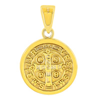 Load image into Gallery viewer, Back Side of 14K Gold St Benedict Saint Pendant
