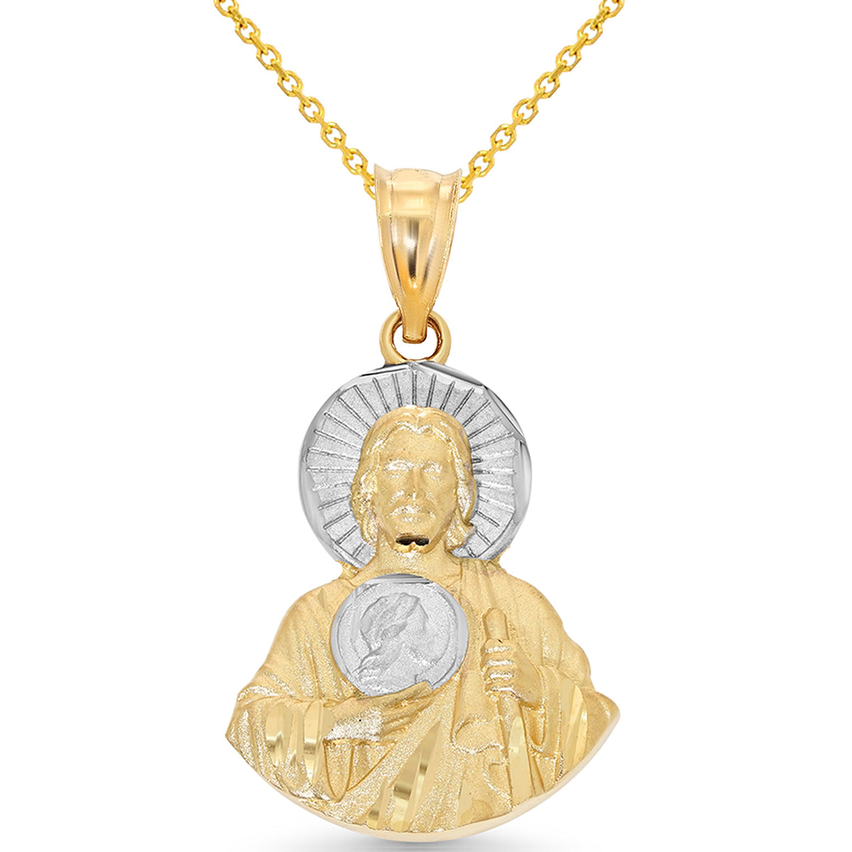 14k Gold St. Jude Thaddeus Body Pendant with Rolo Chain Necklace