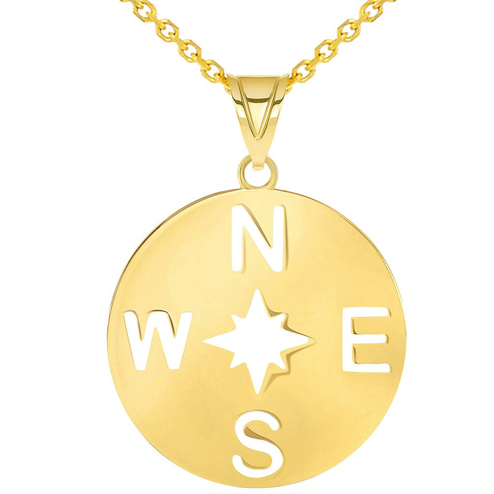14k Gold Star Compass Rose Pendant Rolo Necklace