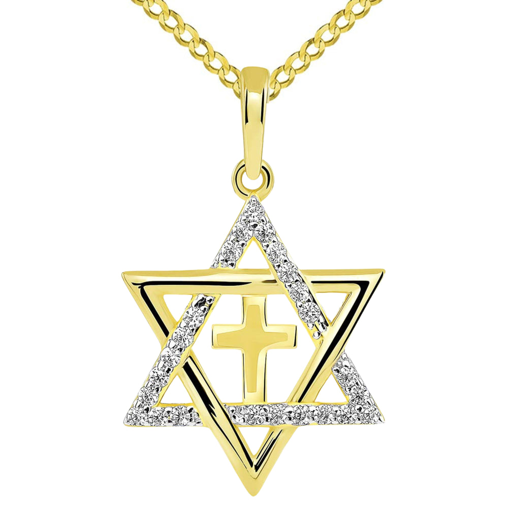 14k Gold Star David Cross Pendant Cuban Chain