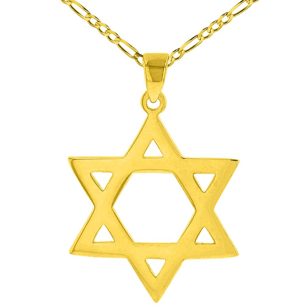14K Gold Star Of David Hebrew Pendant Necklace