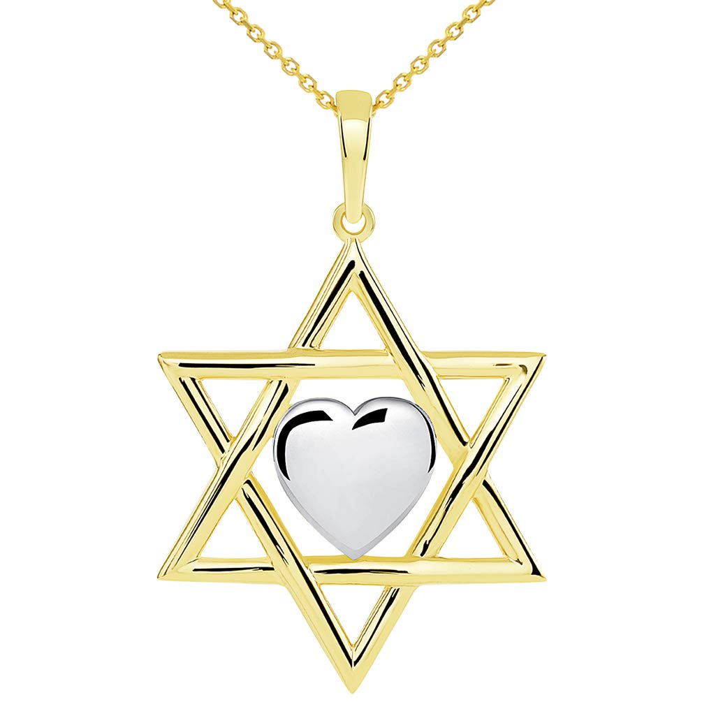 14k Yellow Gold Hebrew Love Star of David with Heart Pendant Necklace