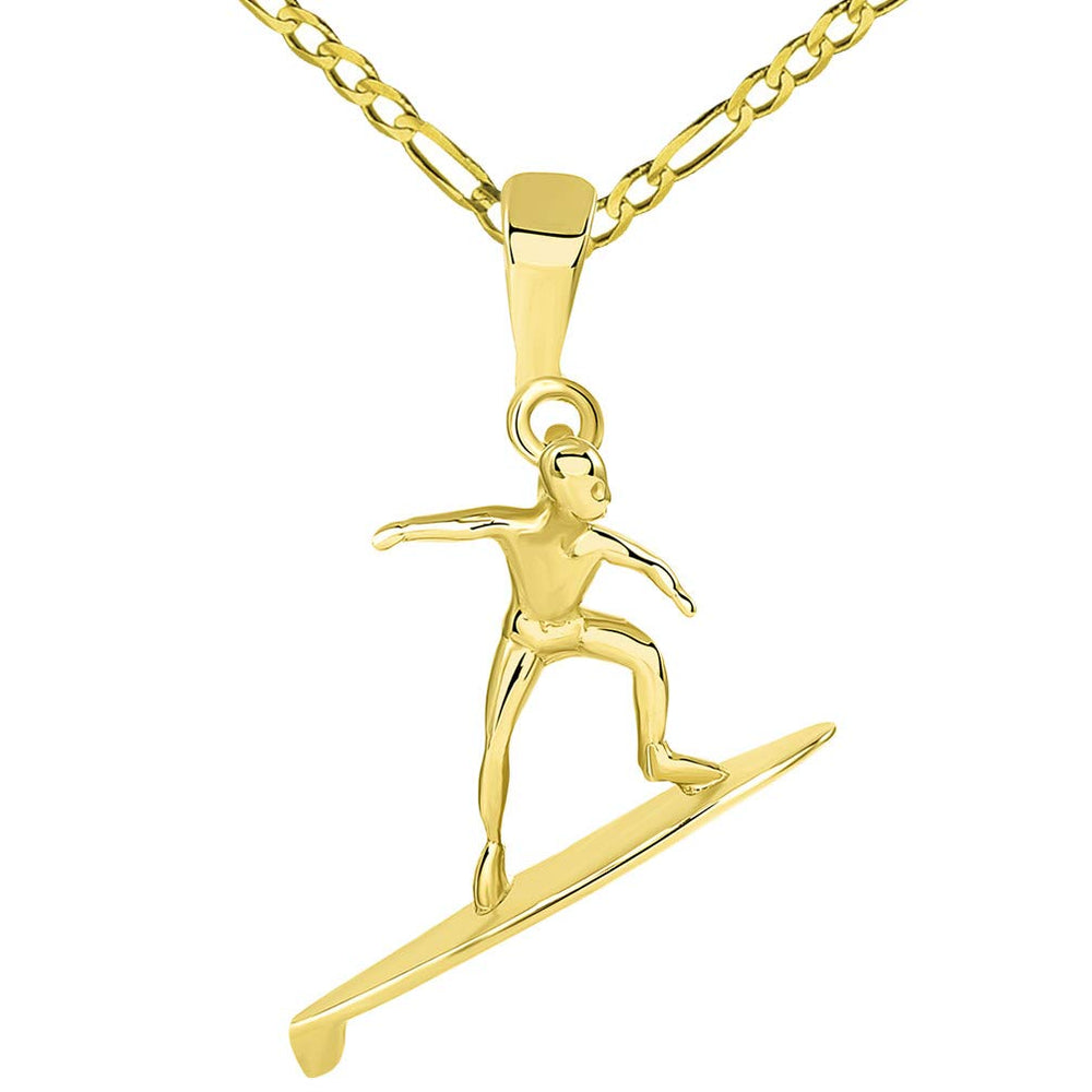 14k Gold Surfer Surfing on Surfboard Pendant
