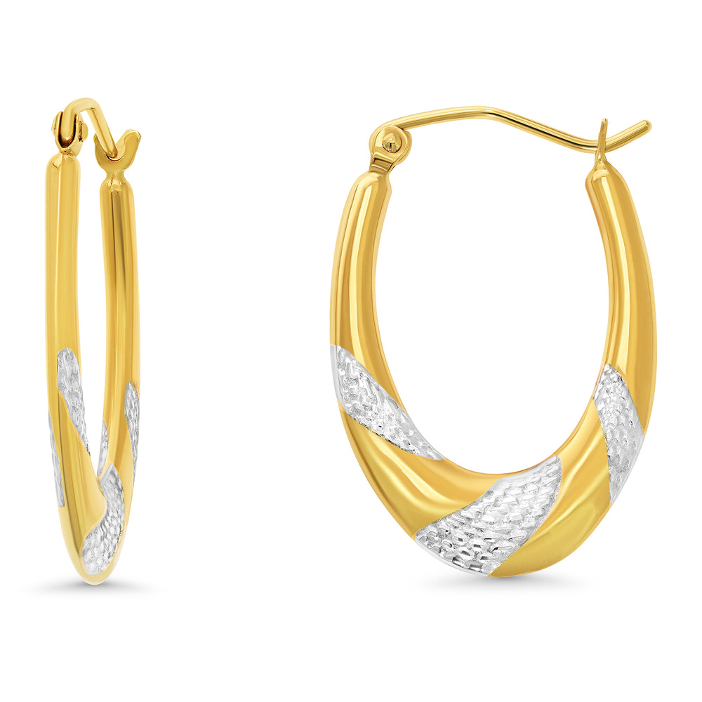 14k Gold Tapered Two-Tone Oval Hoop Earrings
