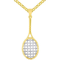 Load image into Gallery viewer, 14k Gold Tennis Racket Sports Pendant Necklace
