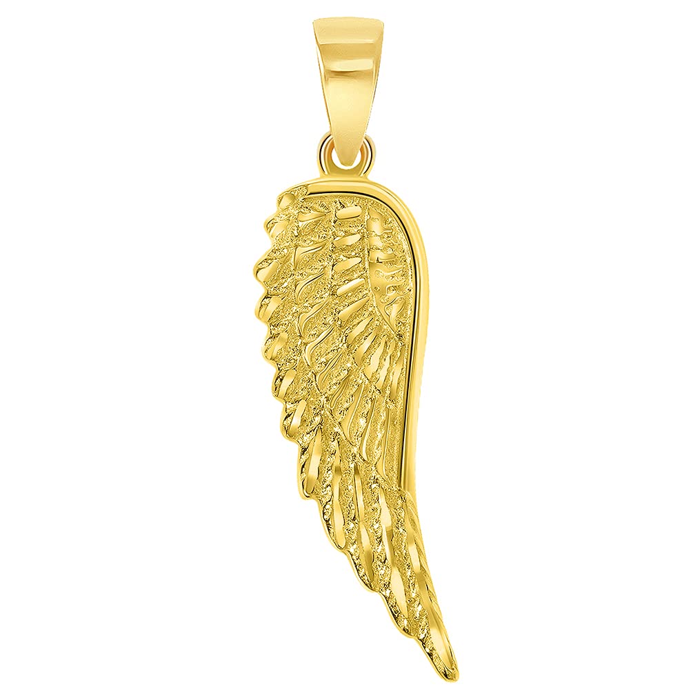 14k Gold Textured Angel Wing Charm Pendant