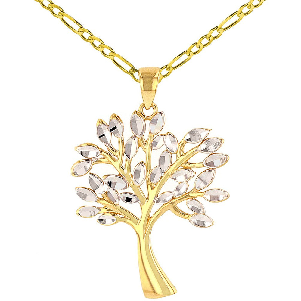 14K Gold Textured Elegant Tree of Life Pendant