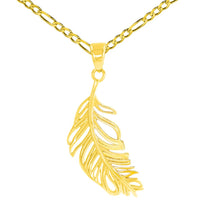 Load image into Gallery viewer, 14K Gold Textured Feather Charm Pendant Necklace
