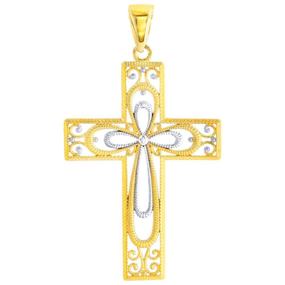 14K Gold Textured Milgrain Cross Pendant