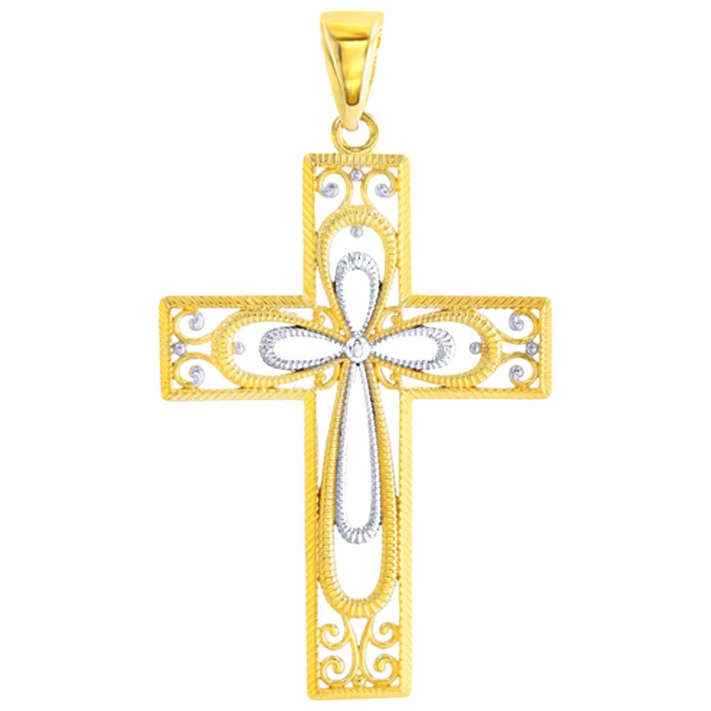 14K Gold Textured Milgrain Cross Pendant