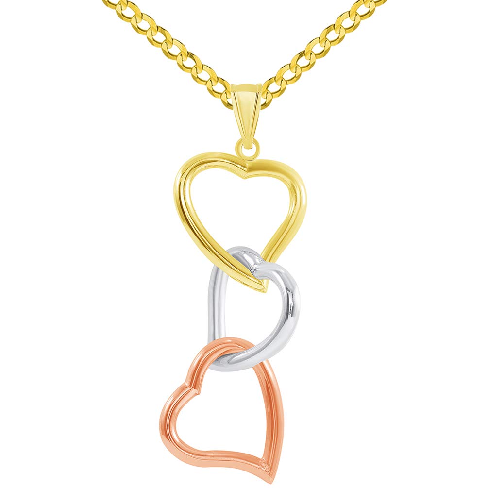 14k Gold Three Hearts Interlocking Pendant