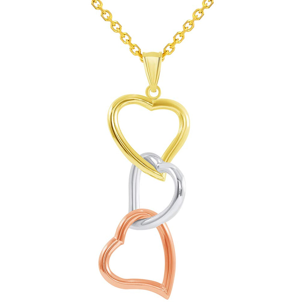 14k Gold Three Hearts Interlocking Pendant