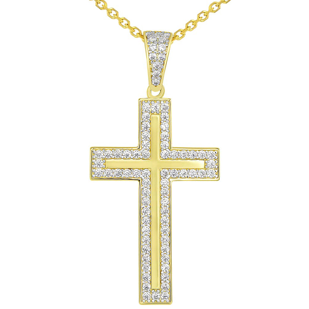 14k Gold Traditional Latin Cross Pendant Necklace