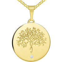 Load image into Gallery viewer, 14k Gold Tree of Life CZ Pendant Cuban Necklace
