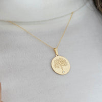 Load image into Gallery viewer, 14k Gold Tree of Life CZ Pendant Cuban Necklace

