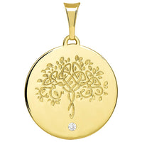 Load image into Gallery viewer, 14k Gold Tree of Life CZ Round Pendant
