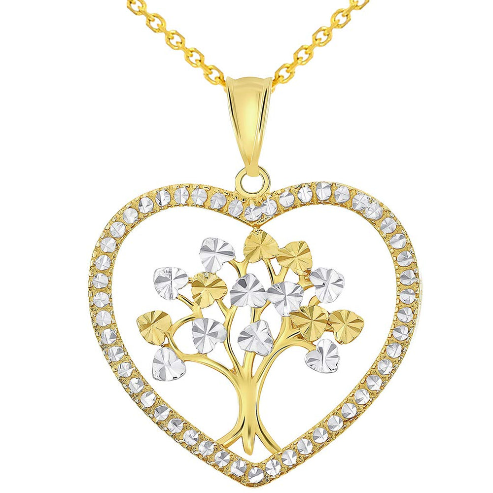 14k Gold Tree of Life Heart Pendant Necklace