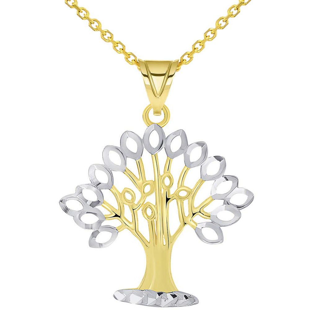 14k Gold Tree of Life Two-Tone Pendant Necklace