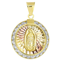 Load image into Gallery viewer, 14K Gold Tri-Tone Round CZ Medallion Pendant
