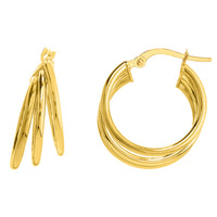 Load image into Gallery viewer, 14k Gold Triple Hoop Ring Earrings with Latch Back
