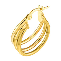Load image into Gallery viewer, 14k Gold Triple Hoop Ring Earrings with Latch Back
