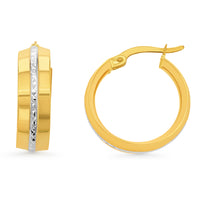 Load image into Gallery viewer, 14k Gold Two Tone Diamond Cut Flat Hoop Earrings
