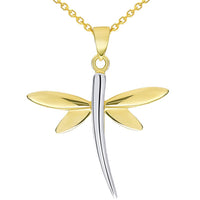 Load image into Gallery viewer, 14k Yellow Gold High Polished Two-Tone Dragonfly Pendant with Cable, Curb, or Figaro Chain Necklaces

