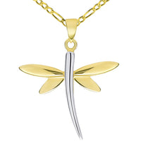 Load image into Gallery viewer, 14k Yellow Gold High Polished Two-Tone Dragonfly Pendant with Cable, Curb, or Figaro Chain Necklaces
