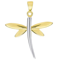 Load image into Gallery viewer, 14k Yellow Gold High Polished Two-Tone Dragonfly Pendant with Cable, Curb, or Figaro Chain Necklaces
