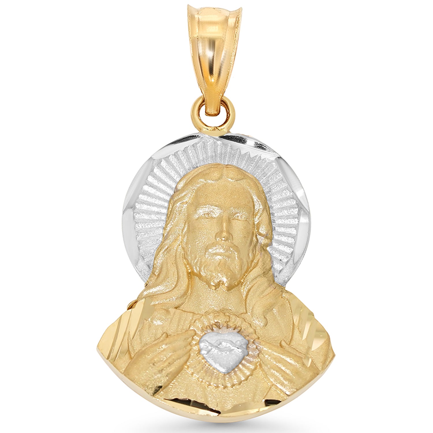 14k Gold Two Tone Sacred Heart of Jesus Pendant Jewelry America
