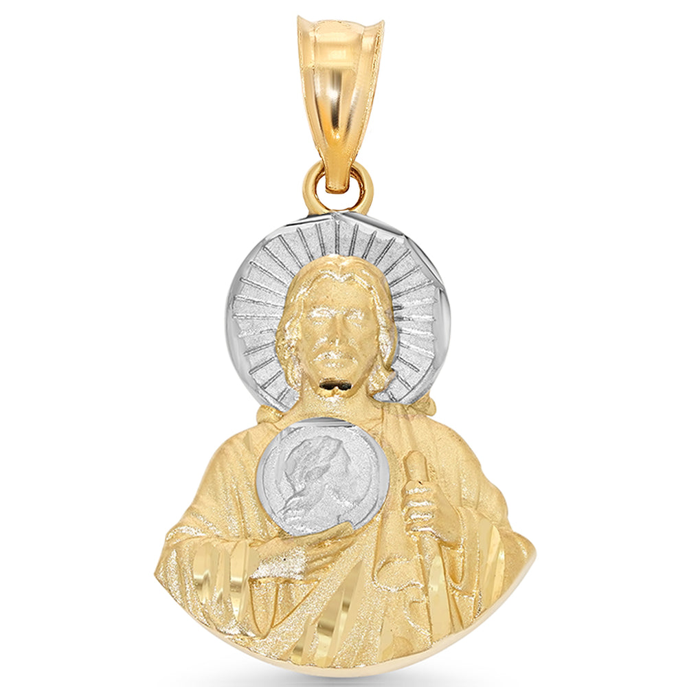 14k Gold Two Tone Saint Jude Half Body Pendant